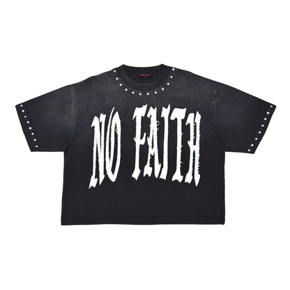 Rare Peace "No Faith" Rhinestone Black Boxy Tee