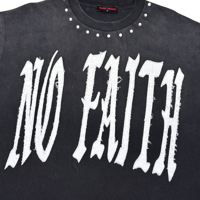 Rare Peace "No Faith" Rhinestone Black Boxy Tee