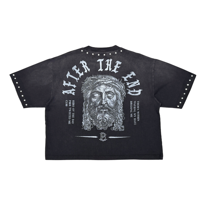 Rare Peace "No Faith" Rhinestone Black Boxy Tee