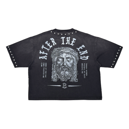 Rare Peace "No Faith" Rhinestone Black Boxy Tee