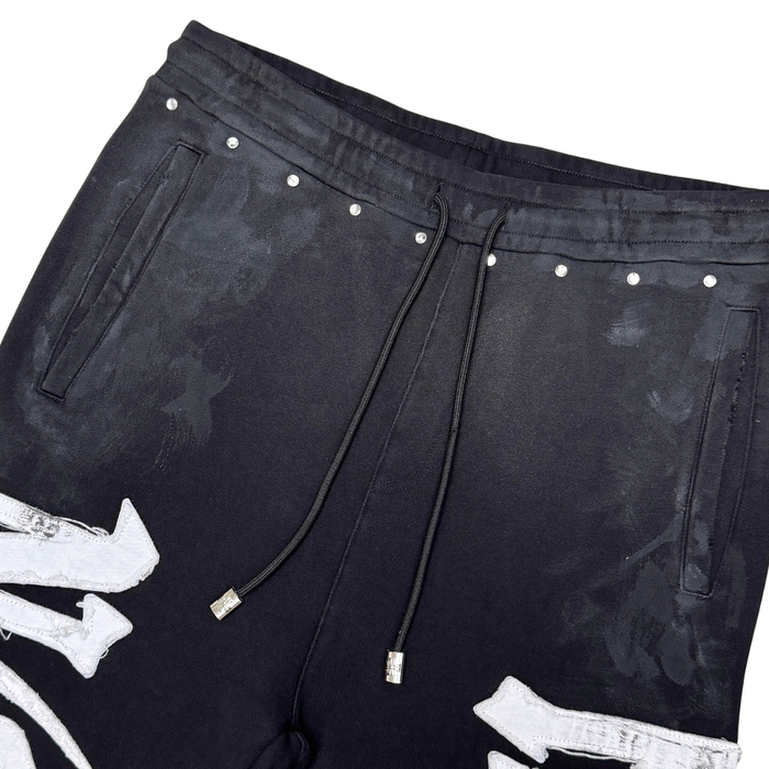 Rare Peace "No Faith" Rhinestone Black Washed Stacked Jogger