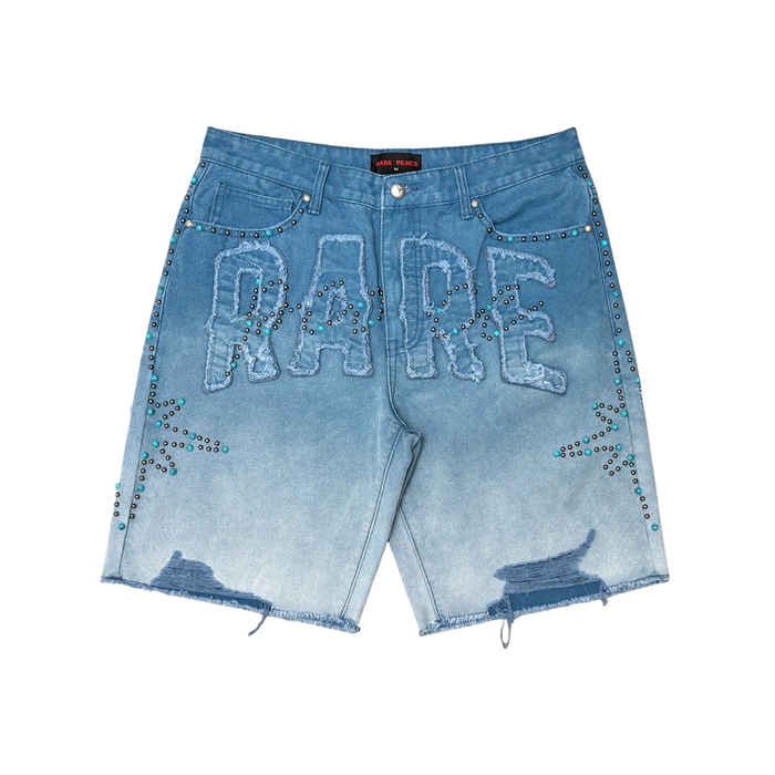 Rare Peace "RP" Rhinestone Blue Denim Shorts (RS6064)
