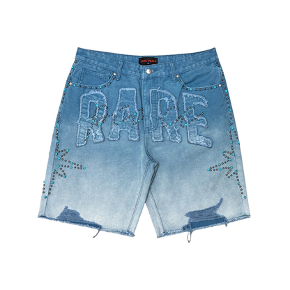 Rare Peace "RP" Rhinestone Blue Denim Shorts (RS6064)