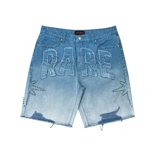 Rare Peace "RP" Rhinestone Blue Denim Shorts (RS6064)