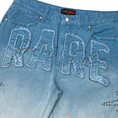 Rare Peace "RP" Rhinestone Blue Denim Shorts (RS6064)