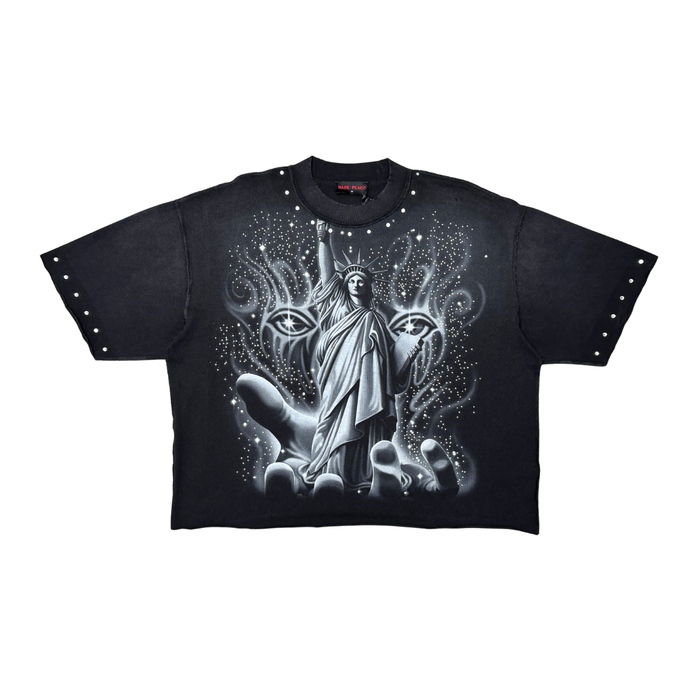 Rare Peace "Statue of Liberty - World is Yours" Rhinestone Black Tee