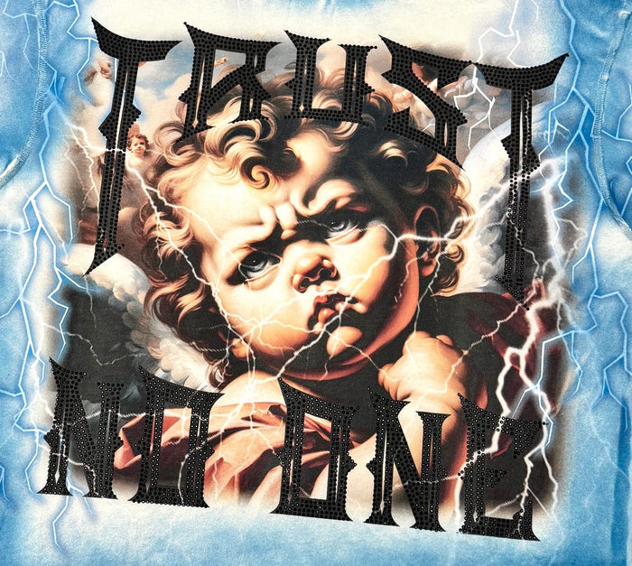 Rare Peace "Trust No One Baby Angel" Rhinestone Ecru Tee