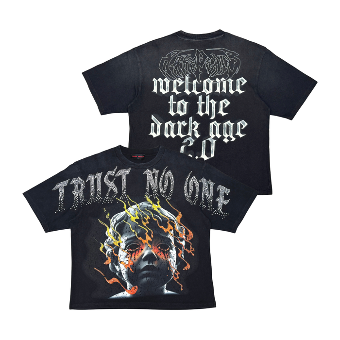 Rare Peace "Trust No One Flames" Rhinestone Black Tee