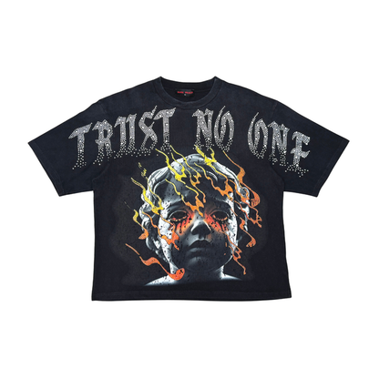 Rare Peace "Trust No One Flames" Rhinestone Black Tee