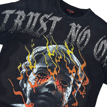 Rare Peace "Trust No One Flames" Rhinestone Black Tee