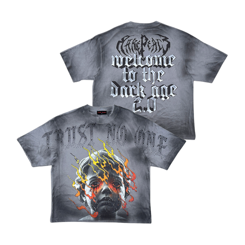 Rare Peace "Trust No One Flames" Rhinestone Grey Tee