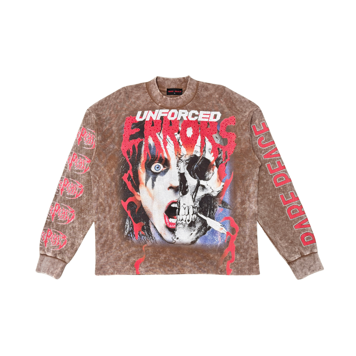 Rare Peace "Unforced Errors" Rhinestone Brown Thermal Long Sleeve