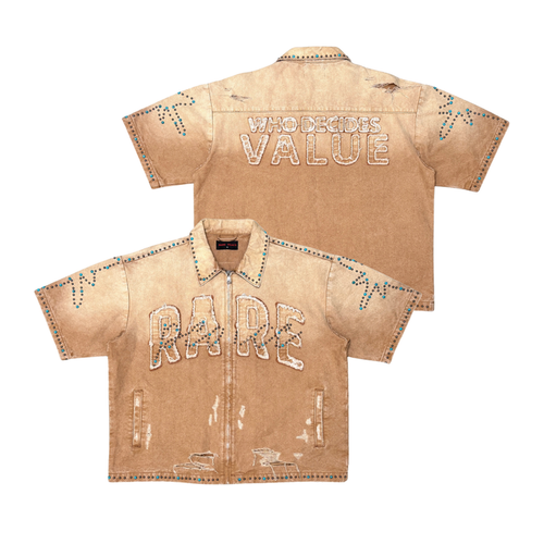 Rare Peace "Value" Zip Down Rhinestone Wheat Shirt (RJ6064)