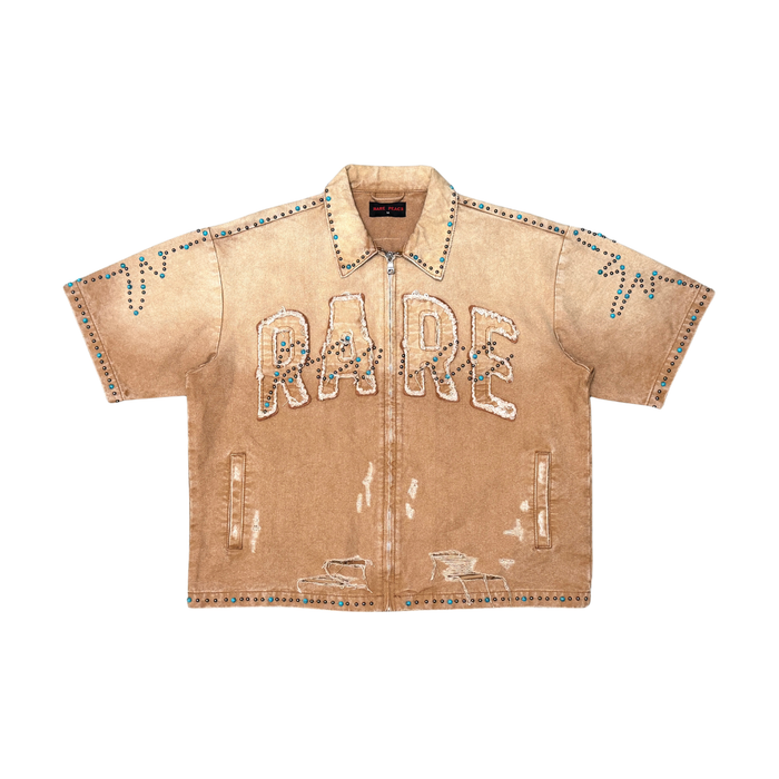 Rare Peace "Value" Zip Down Rhinestone Wheat Shirt (RJ6064)