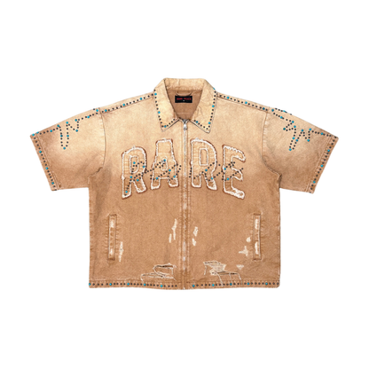Rare Peace "Value" Zip Down Rhinestone Wheat Shirt (RJ6064)
