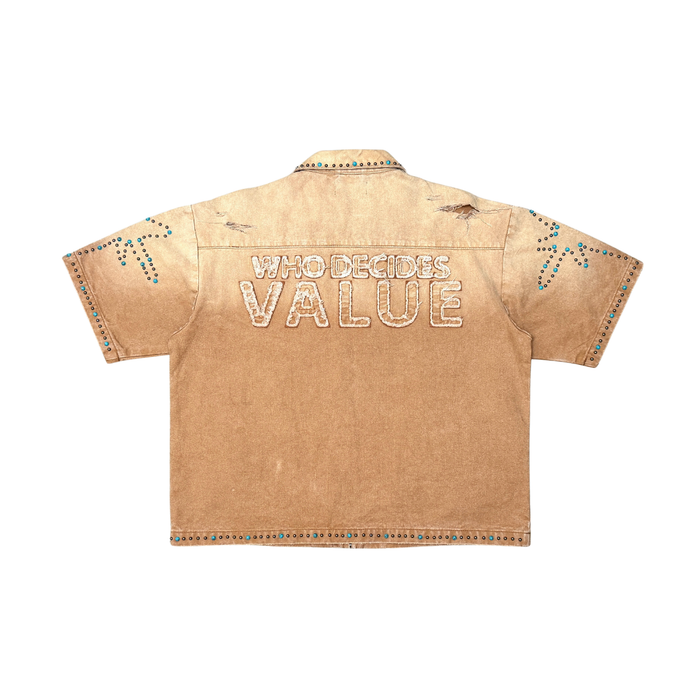 Rare Peace "Value" Zip Down Rhinestone Wheat Shirt (RJ6064)