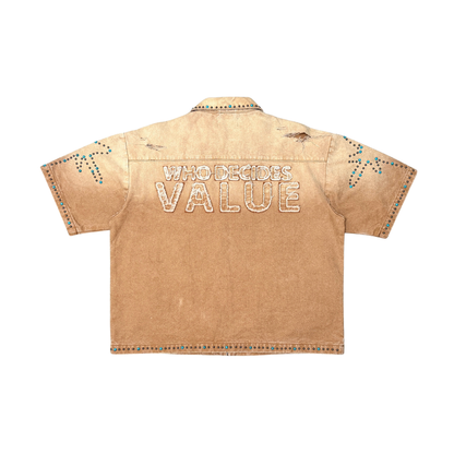 Rare Peace "Value" Zip Down Rhinestone Wheat Shirt (RJ6064)