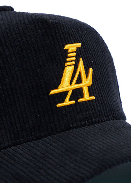Reference "Paradise LA" Corduroy Snapback Hat - Black/Yellow (REF567)