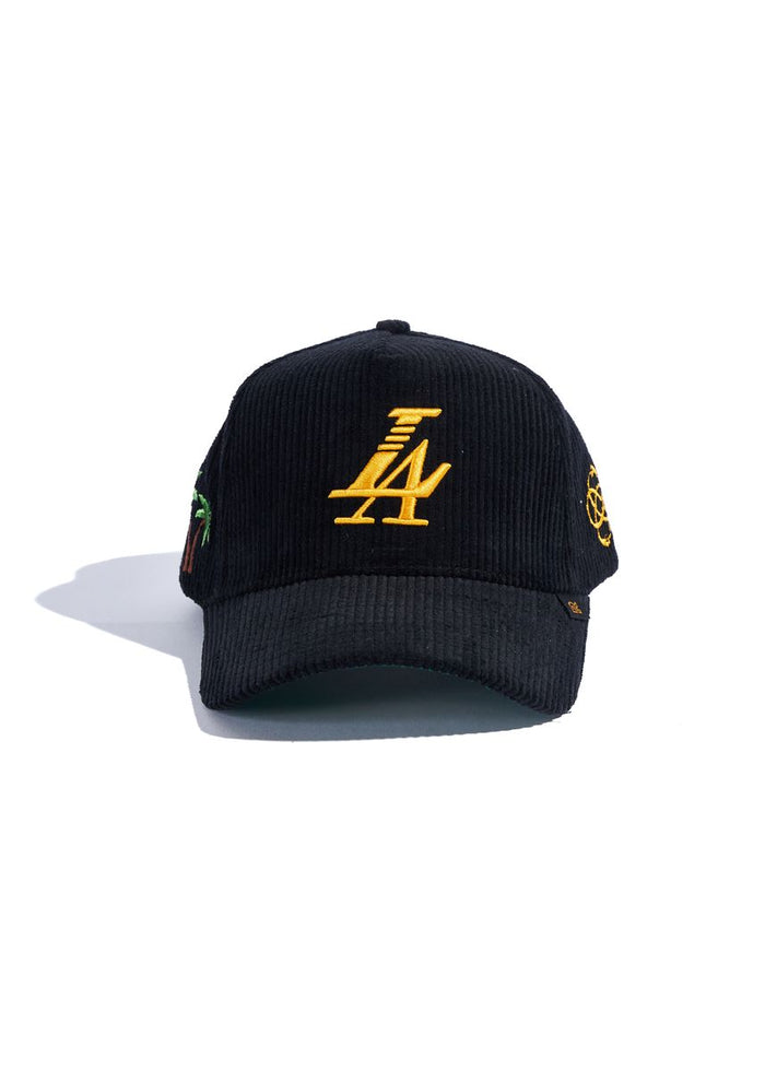 Reference "Paradise LA" Corduroy Snapback Hat - Black/Yellow (REF567)