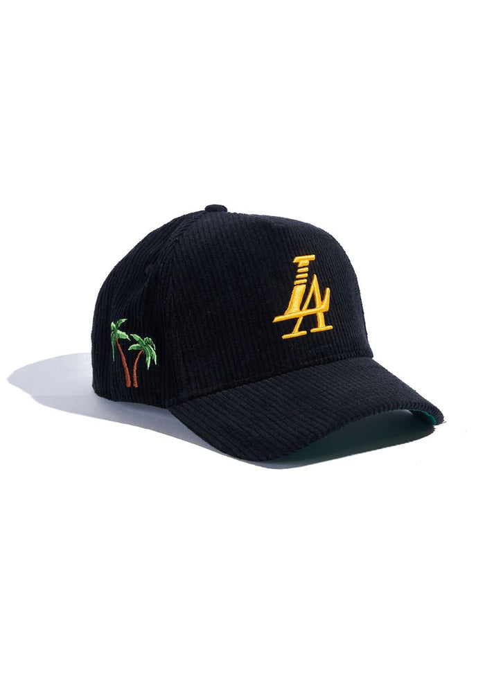 Reference "Paradise LA" Corduroy Snapback Hat - Black/Yellow (REF567)
