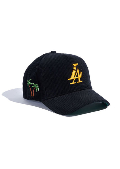 Reference "Paradise LA" Corduroy Snapback Hat - Black/Yellow (REF567)