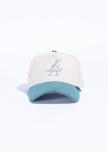 Reference "Paradise LA" Corduroy Snapback Hat - Cream/Blue/Silver (REF803)