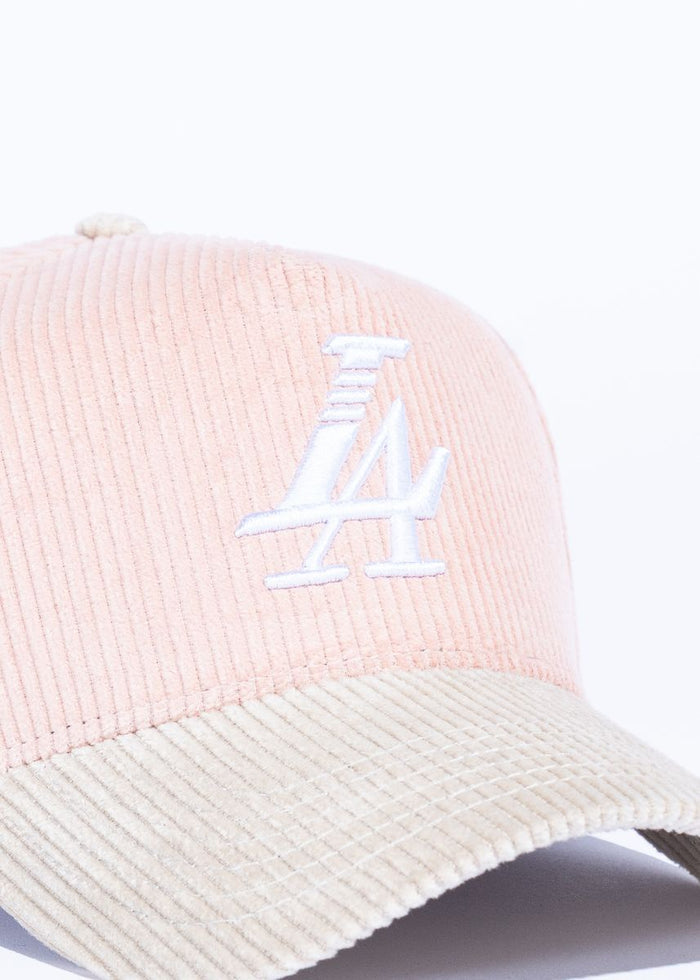 Reference "Paradise LA" Corduroy Snapback Hat - Pink/Cream (REF802)