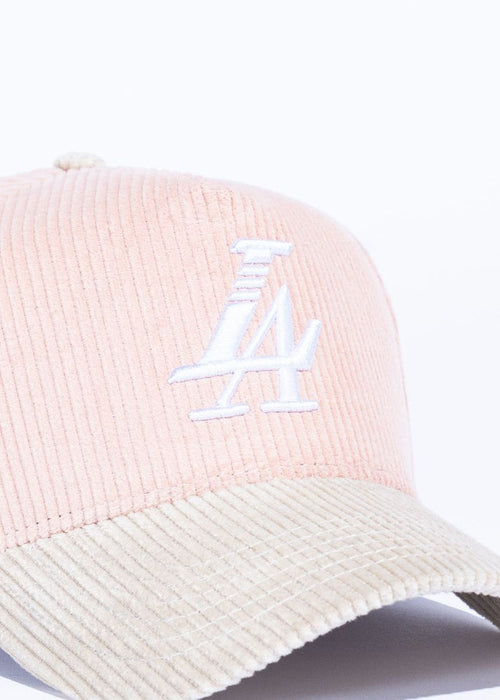 Reference "Paradise LA" Corduroy Snapback Hat - Pink/Cream (REF802)