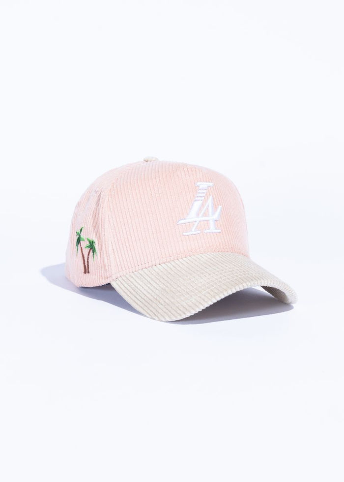 Reference "Paradise LA" Corduroy Snapback Hat - Pink/Cream (REF802)