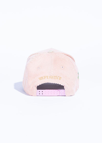Reference "Paradise LA" Corduroy Snapback Hat - Pink/Cream (REF802)