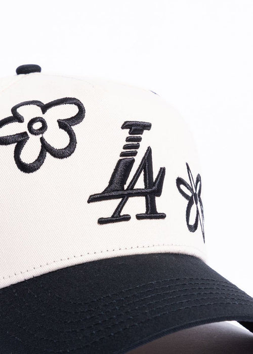 Reference "Paradise LA Drawn Flowers" Snapback Hat - Cream/Black (REF881)