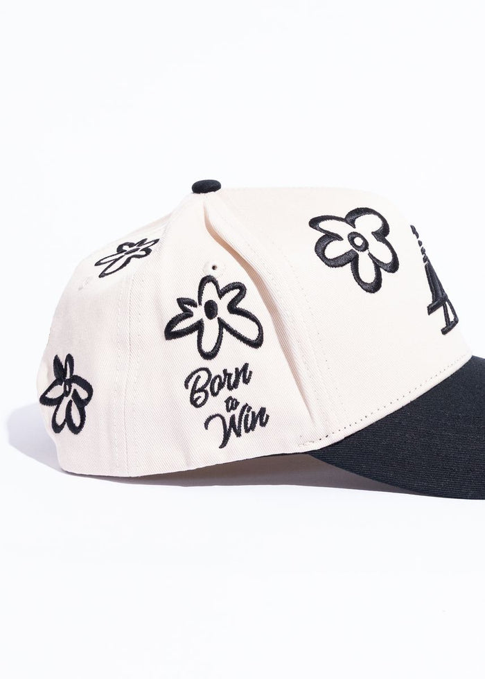 Reference "Paradise LA Drawn Flowers" Snapback Hat - Cream/Black (REF881)