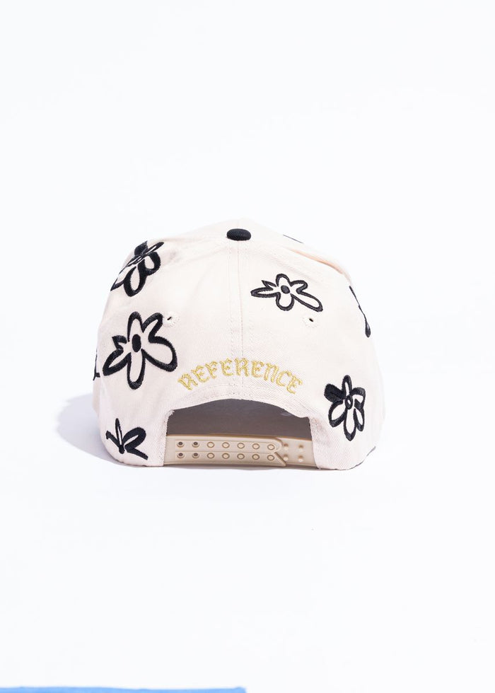 Reference "Paradise LA Drawn Flowers" Snapback Hat - Cream/Black (REF881)