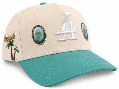 Reference "Paradise LA Gem Print" Snapback Hat - Cream/Teal (REF878)