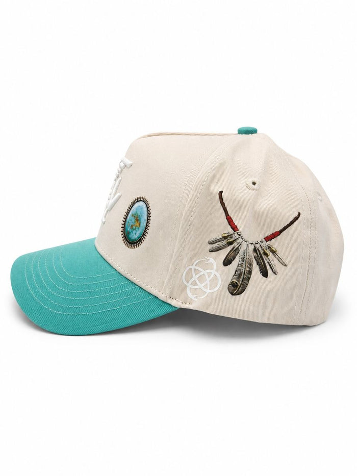 Reference "Paradise LA Gem Print" Snapback Hat - Cream/Teal (REF878)