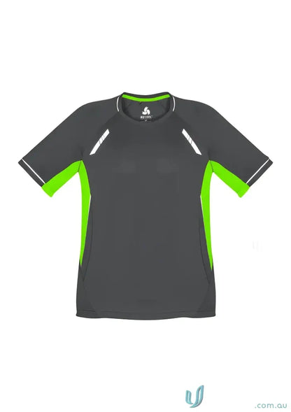 Gray and green Biz Collection Renegade Tee, renegade short sleeve athletic shirt for biz cool™ style