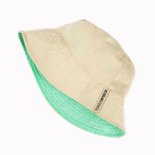 Beige and green bucket hat