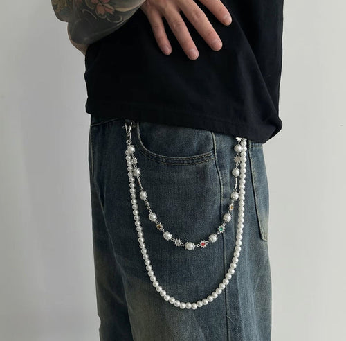 Elegant white waist chain adorned with sparkling rhinestones, style 01677, perfect for stylish accessories