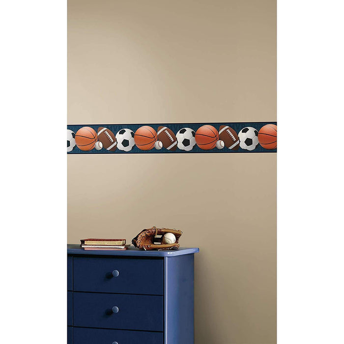Roommates Sports Balls Peel and Stick Wallpaper Border  - 6" wide x 15 ft long - EonShoppee