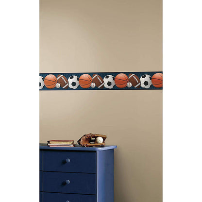 Roommates Sports Balls Peel and Stick Wallpaper Border  - 6" wide x 15 ft long - EonShoppee
