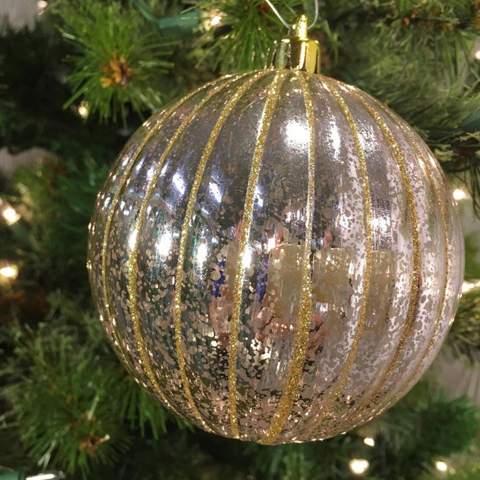 Rose/Quarts 4" Vertical Stripe Glitter Mercury Ball Ornament