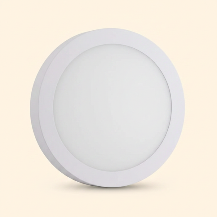 Round 18W LED surface mount panel light - cream background
