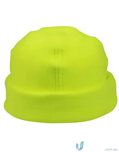 Neon yellow polarfleece beanie from Winning Spirit Safety featuring spirit safety polar design