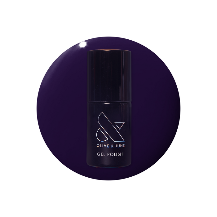SD - Gel bottle shown on a deep plum gel polish drop for a rich, long-lasting manicure by Olive and June