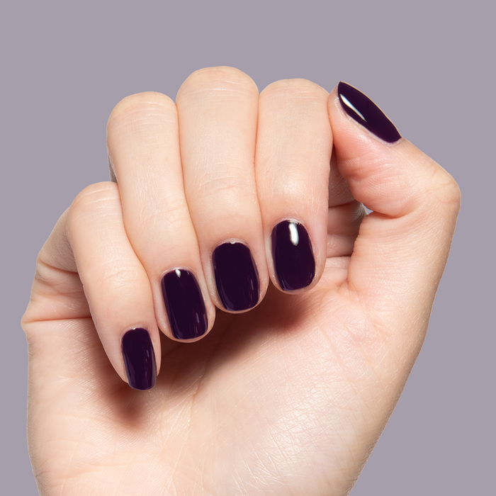 SD - Gel on short natural nails with a glossy, rich plum gel polish by Olive and June for a classic mani