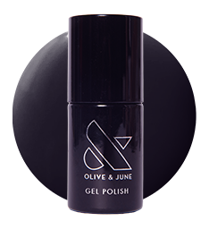 SD - Gel bottle in a rich plum shade on a matching glossy gel polish drop for a chic Olive and June manicure