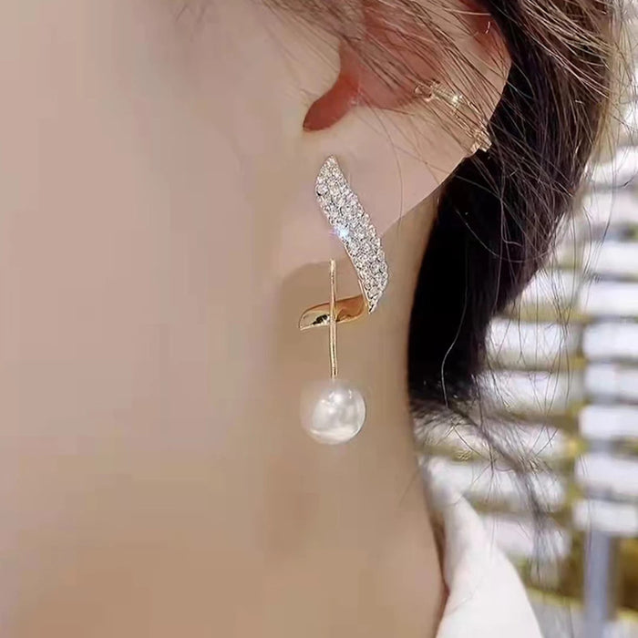 Shiny Golden Crystal Pearl Pendant Drop Long Tassel Elegant Fashion Jewelry Earrings