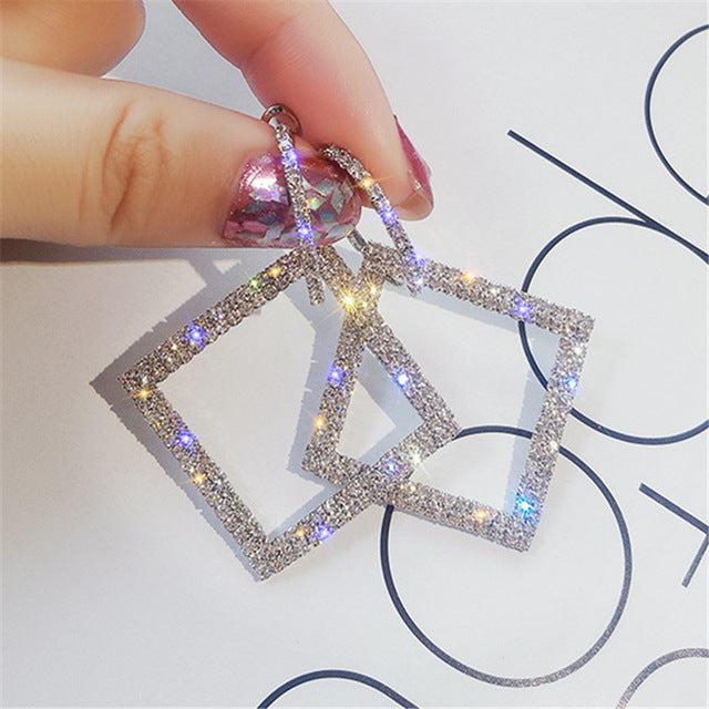 Shiny Silver Geometric Square Drop Dangle Earrings Party Cocktail Fashion Jewelry Earrings - EonShoppee