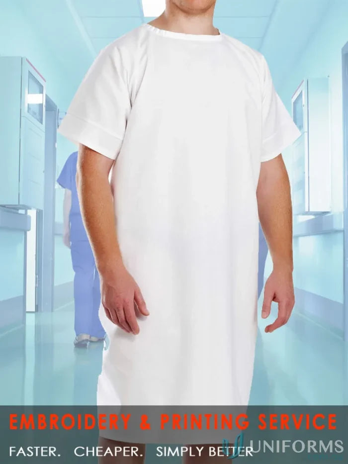 White SS Patient Gown for patient comfort in hospitals, aged care facilities, rehab centers