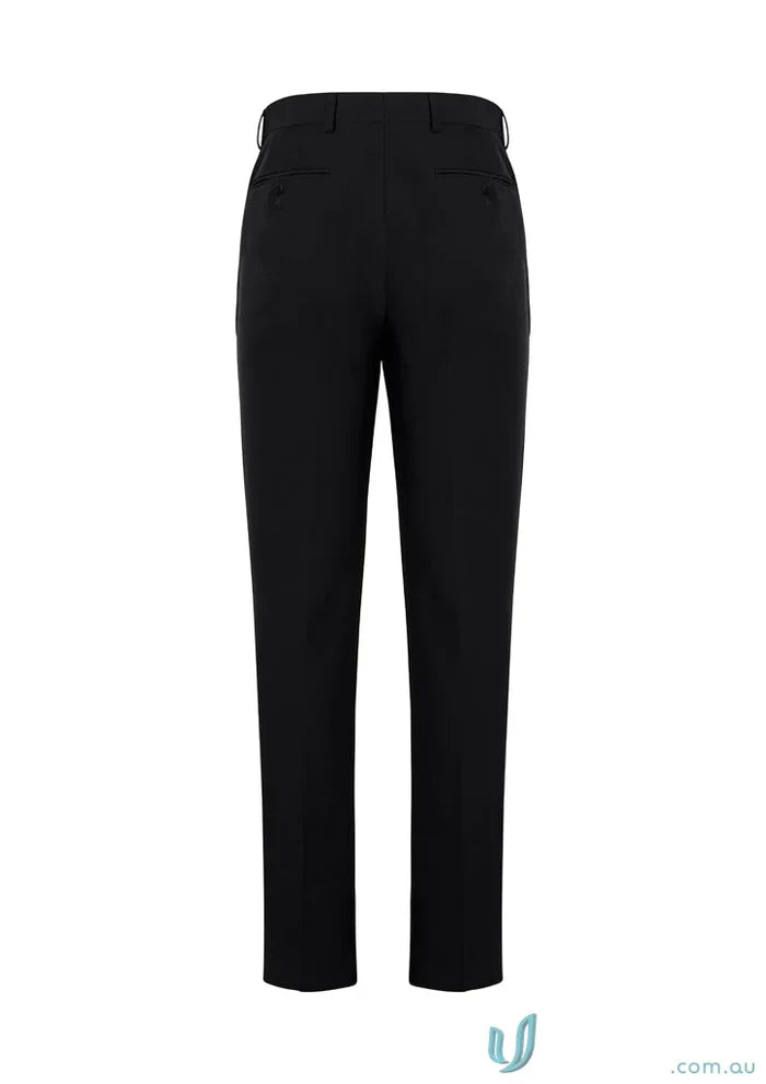 Men’s Siena Slimline flat front pant with black straight-leg style and 4cm hem allowance